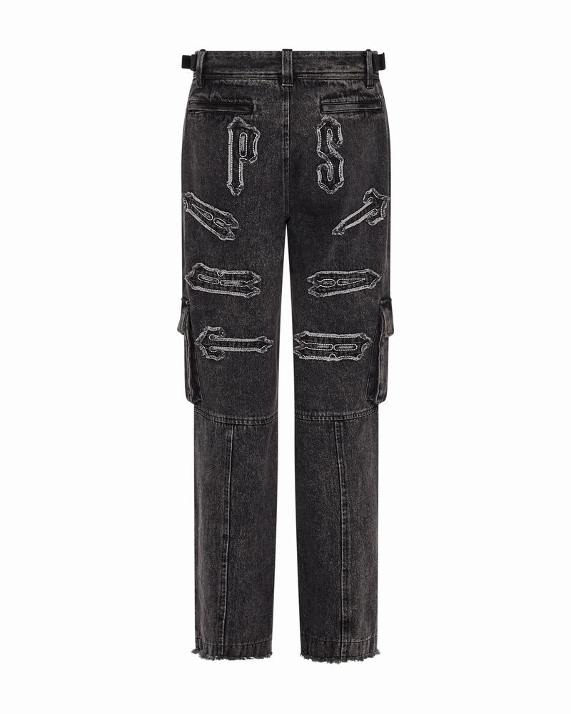 Blue Trapstar Arch Applique Distressed Denim Look Cargo Women\'s Pants | UWPHBK-760