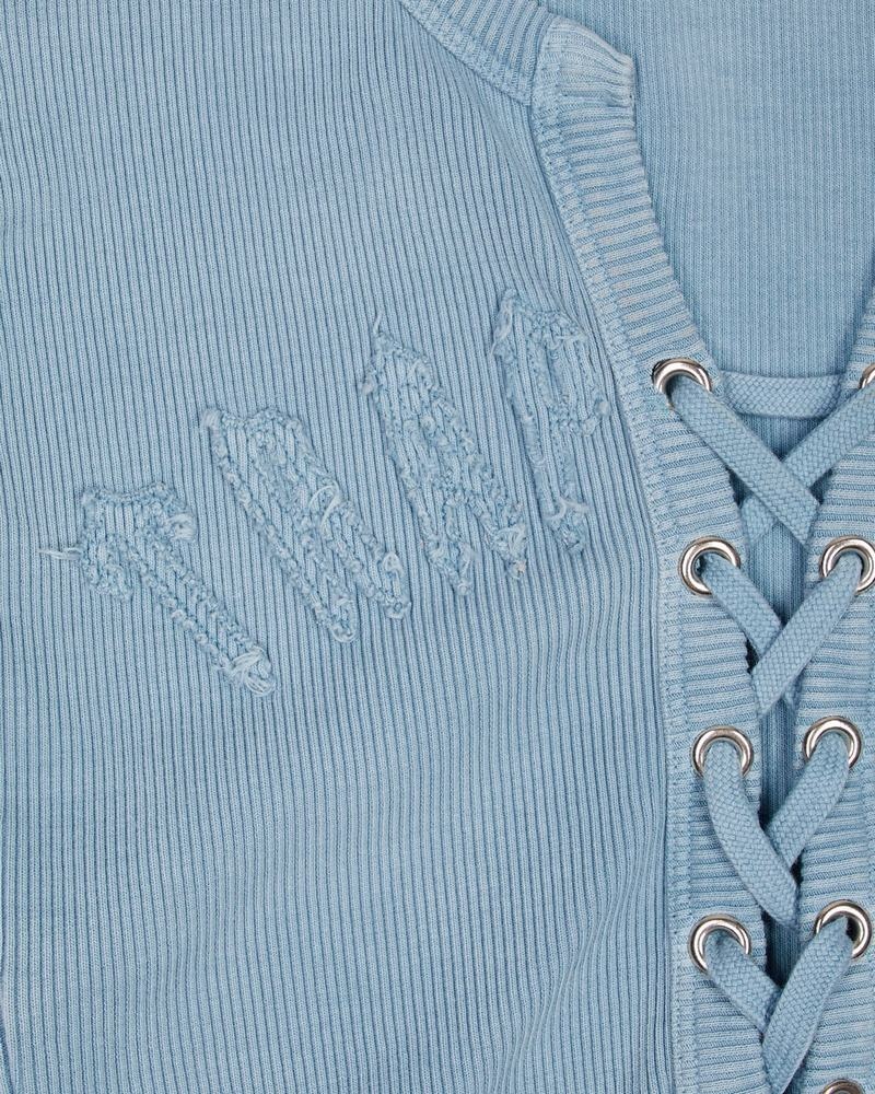 Blue Wash Trapstar Lace Up Appliqué Women's Tops | WHXQPN-425