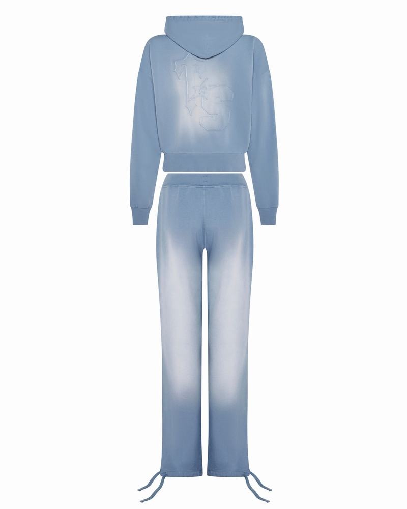 Blue Wash Trapstar TS Star Applique Hoodie Women's Tracksuits | TRDCOI-701