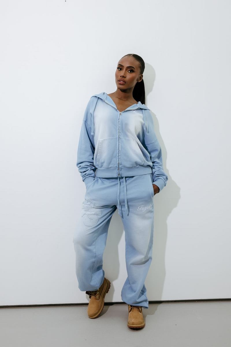 Blue Wash Trapstar TS Star Applique Hoodie Women's Tracksuits | TRDCOI-701