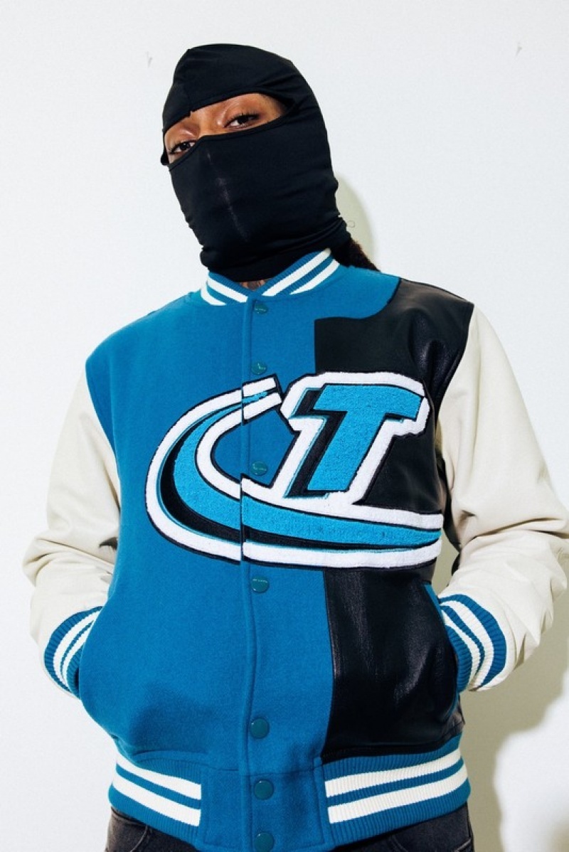 Blue / Black Trapstar Hyperdrive T Chenille Varsity Men's Jackets | KUPSOR-568