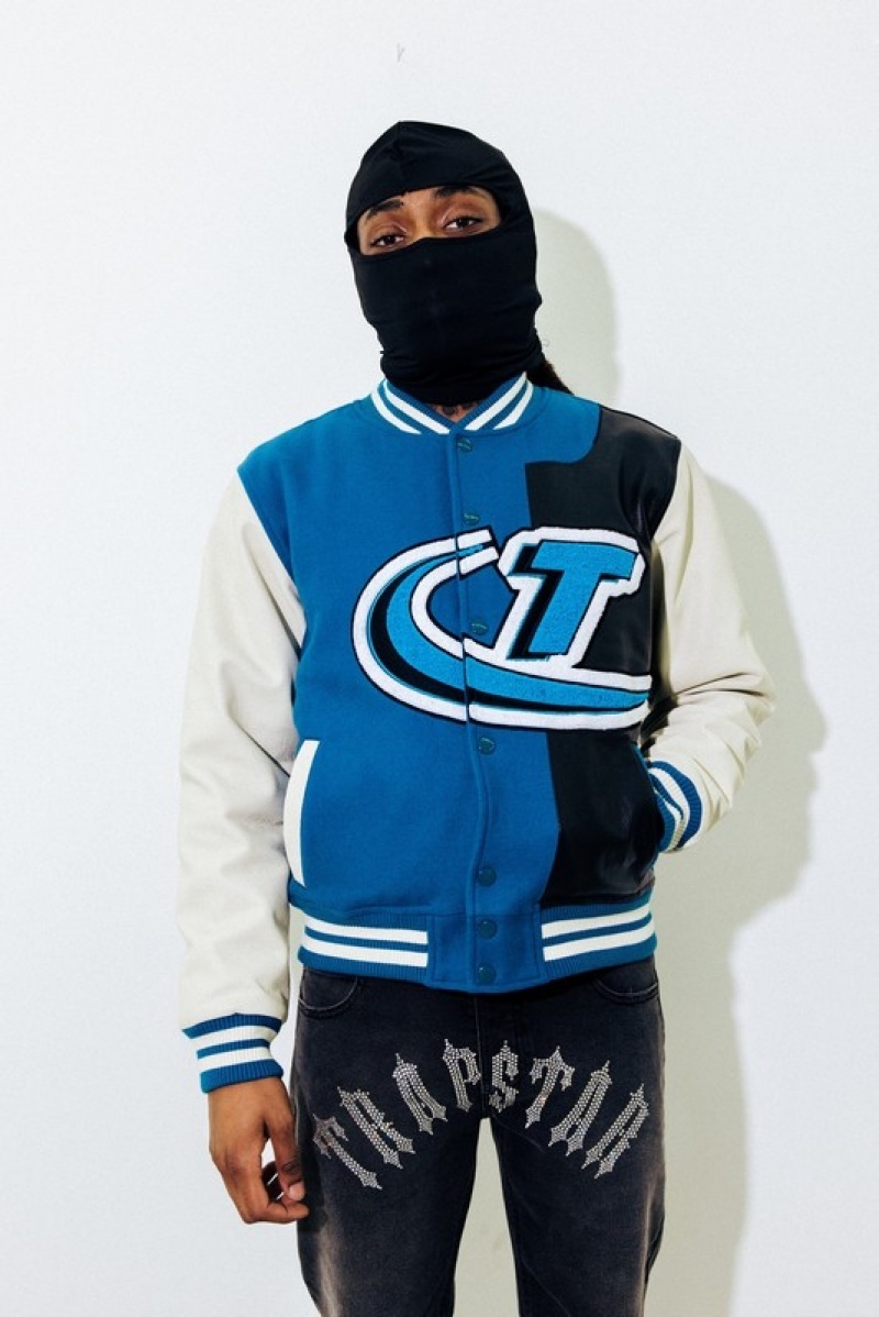 Blue / Black Trapstar Hyperdrive T Chenille Varsity Men's Jackets | KUPSOR-568