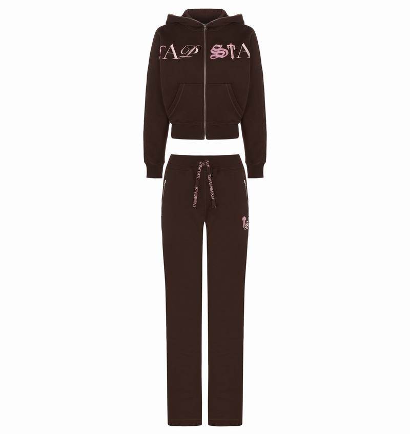 Brown / Pink Trapstar Script Zip Leg Jogging Women's Pants | GYHREW-297