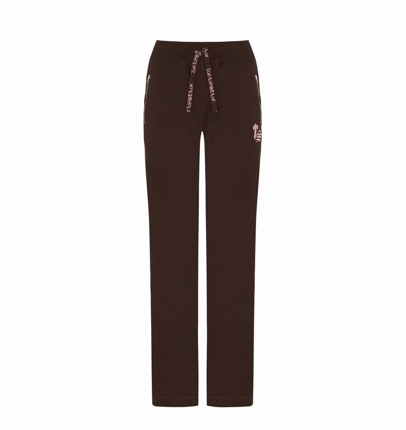 Brown / Pink Trapstar Script Zip Leg Jogging Women\'s Pants | GYHREW-297