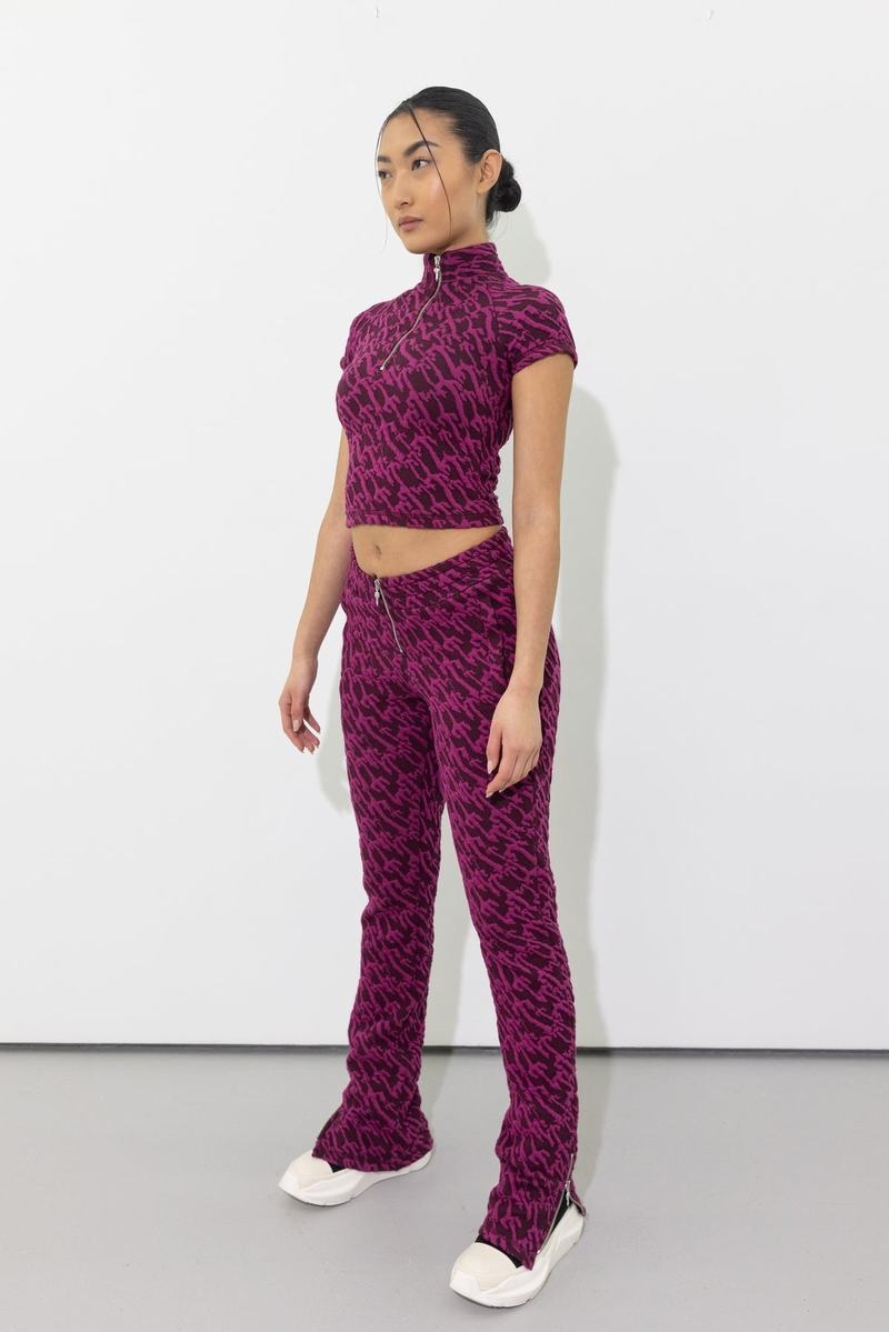 Burgundy Pink Trapstar Jacquard Fitted Zip Crop Women's Tops | NQZCTP-320