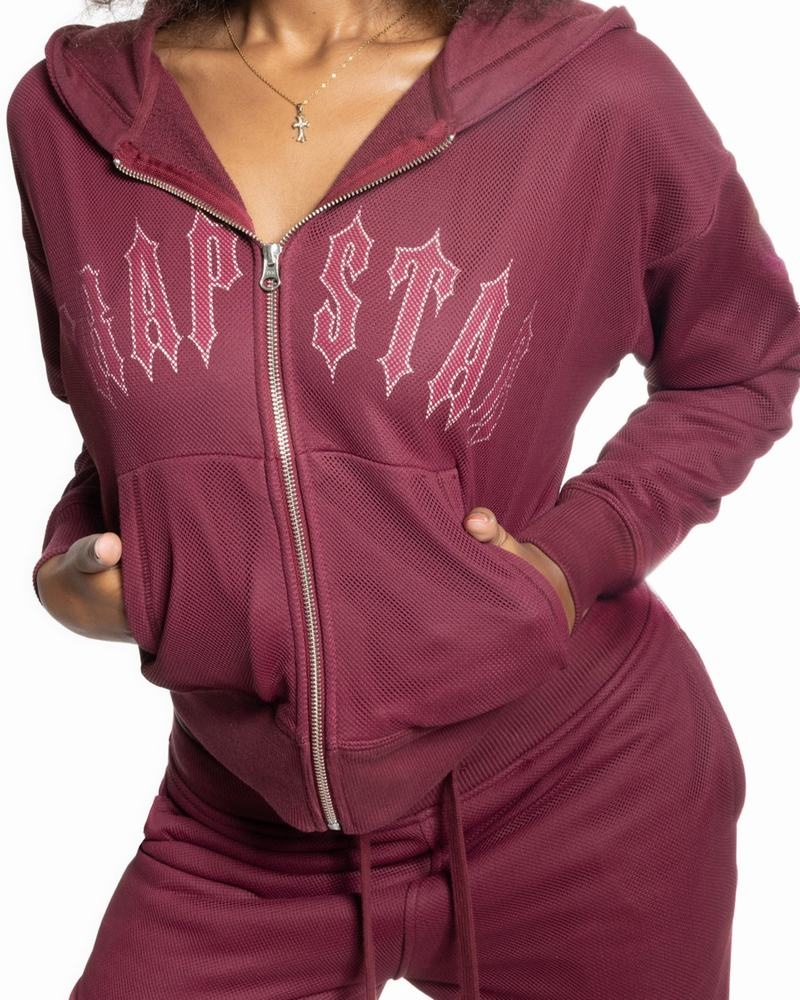 Burgundy Trapstar Mesh Irongate Arch Hoodie Women's Tracksuits | IOLFJY-925