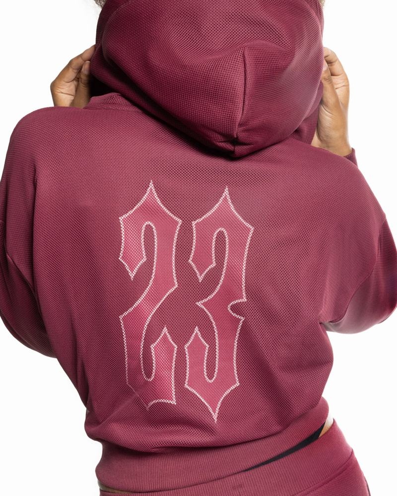 Burgundy Trapstar Mesh Irongate Arch Hoodie Women's Tracksuits | IOLFJY-925