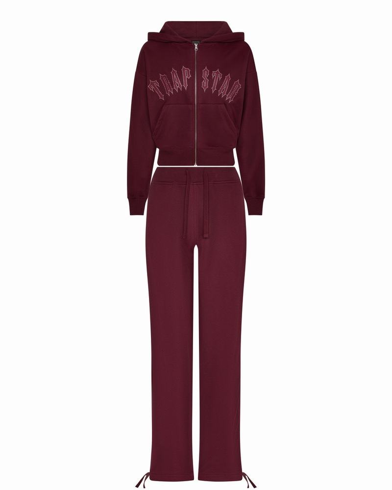 Burgundy Trapstar Mesh Irongate Arch Hoodie Women's Tracksuits | IOLFJY-925