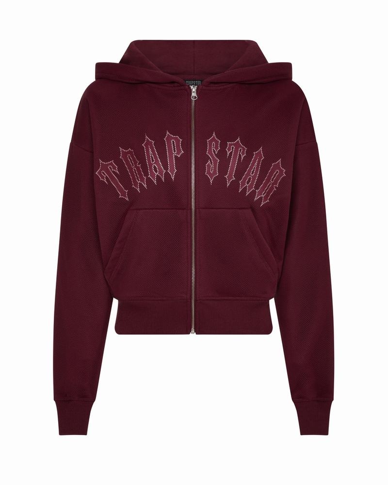 Burgundy Trapstar Mesh Irongate Arch Hoodie Women\'s Tracksuits | IOLFJY-925