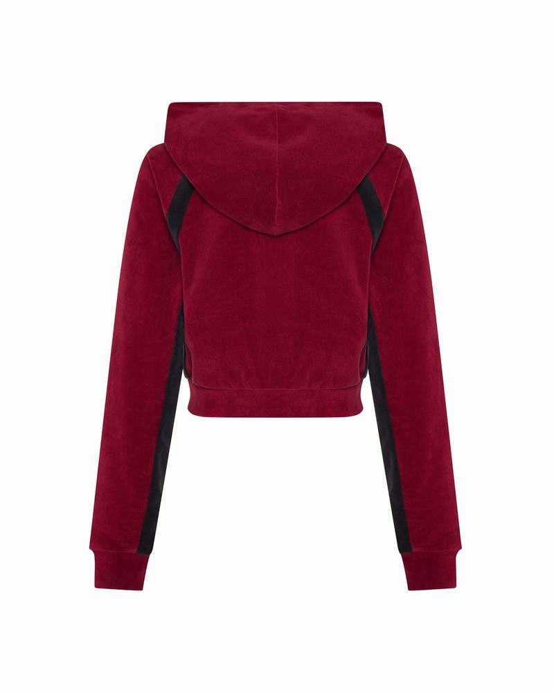 Burgundy Trapstar TS- Star Contrast Panel Velour Hoodie Women's Tracksuits | LKVPWQ-285