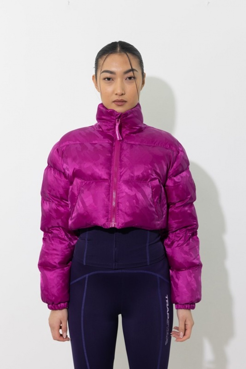 Fuchsia Pink Trapstar Cropped T Jacquard Puffer Women's Jackets | FWAOIK-304