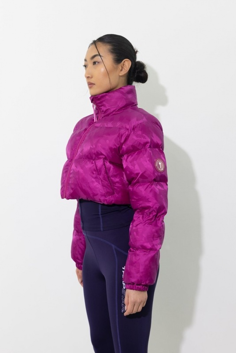 Fuchsia Pink Trapstar Cropped T Jacquard Puffer Women's Jackets | FWAOIK-304