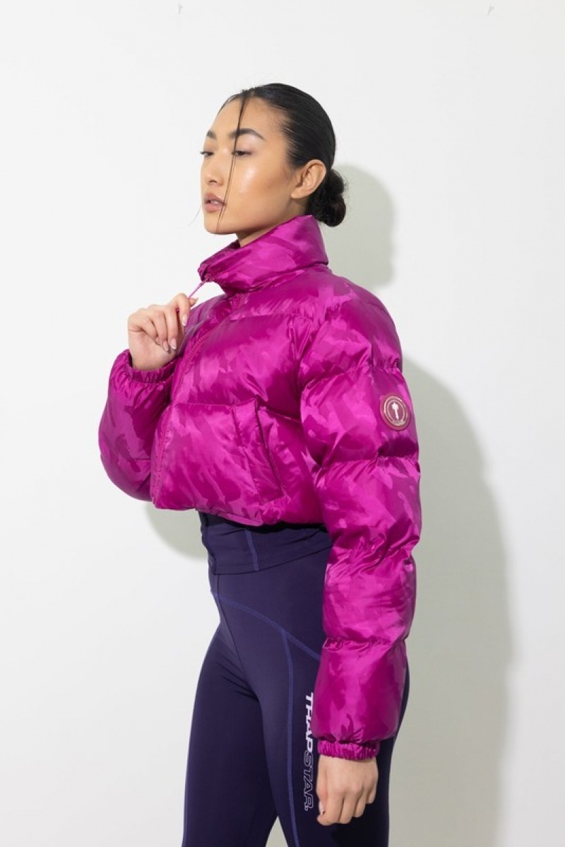 Fuchsia Pink Trapstar Cropped T Jacquard Puffer Women's Jackets | FWAOIK-304