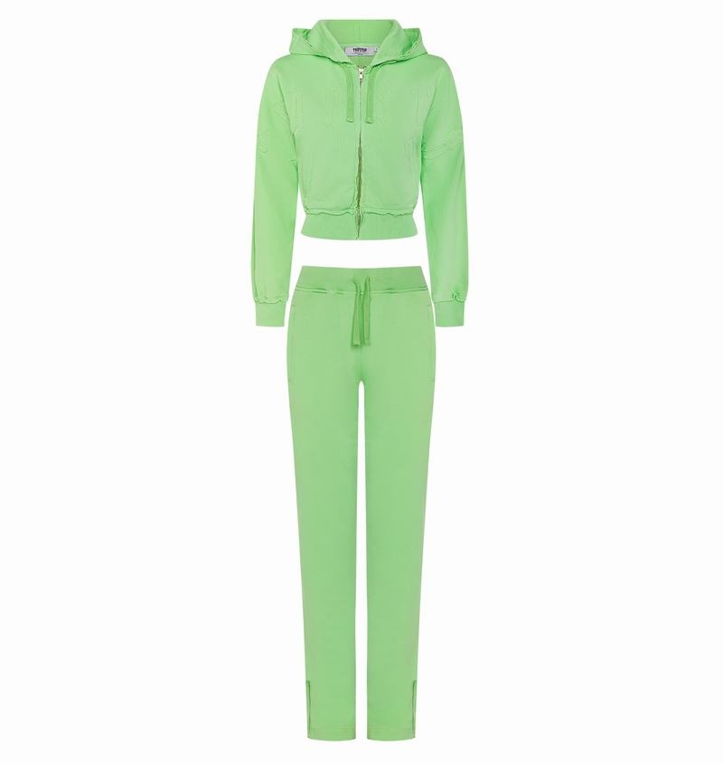 Green Trapstar Irongate Cropped Batwing Zip Hoodie Women's Tracksuits | EIOQNV-712