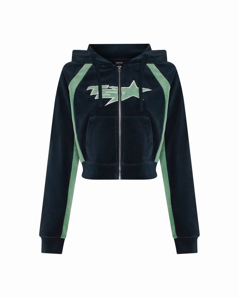 Green Trapstar TS-Star Velour Hoodie Women\'s Tracksuits | POEUIW-631