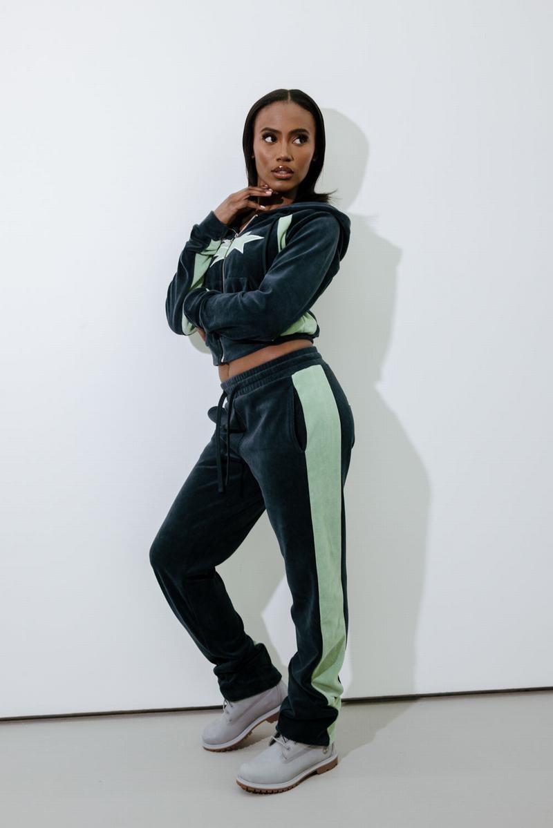 Green Trapstar TS-Star Velour Women's Pants | KRTGQP-751