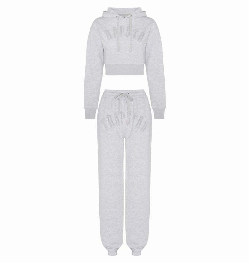 Grey Trapstar Irongate Stud Cropped Hoodie Women's Tracksuits | UABNRI-421