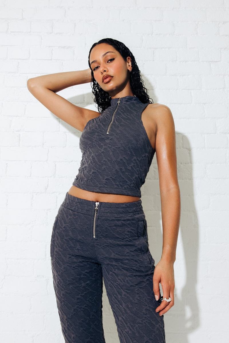 Grey Trapstar Jacquard Fitted Zip Crop Women's Tops | FLYEUN-906