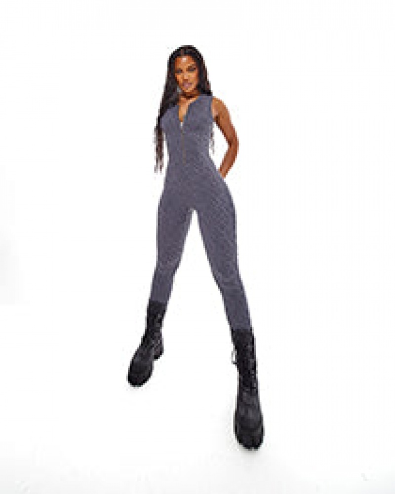 Grey Trapstar Jacquard Zip Front Catsuit Women's Bodysuit | UERCTQ-829