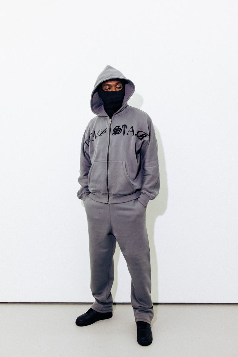 Grey Trapstar Script Zip Hoodie Men's Tracksuits | YEWPXS-739