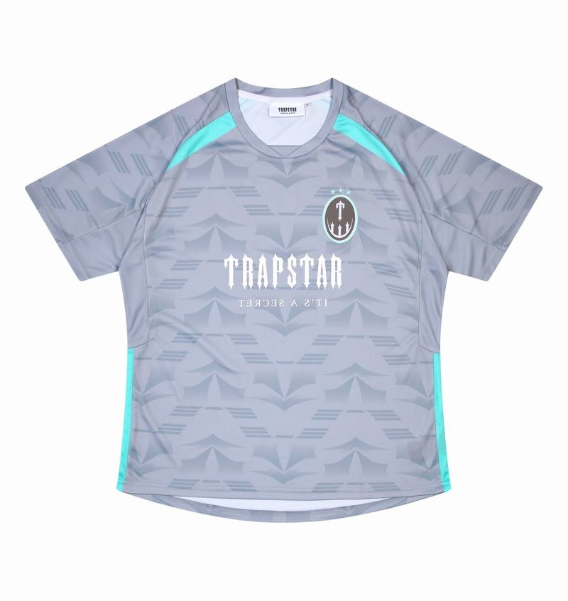 Grey / Blue Trapstar Irongate Football Jersey Men's T Shirts | UXJFWC-580