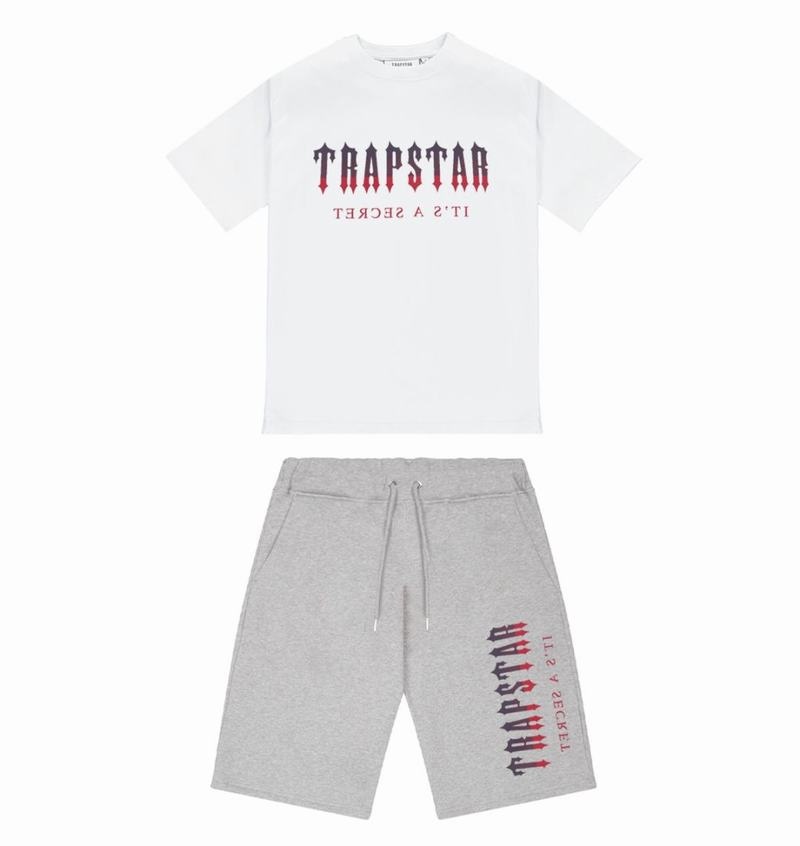 Grey / Red Trapstar Oversized Decoded Shorts Men's Sets | TDXGBP-284