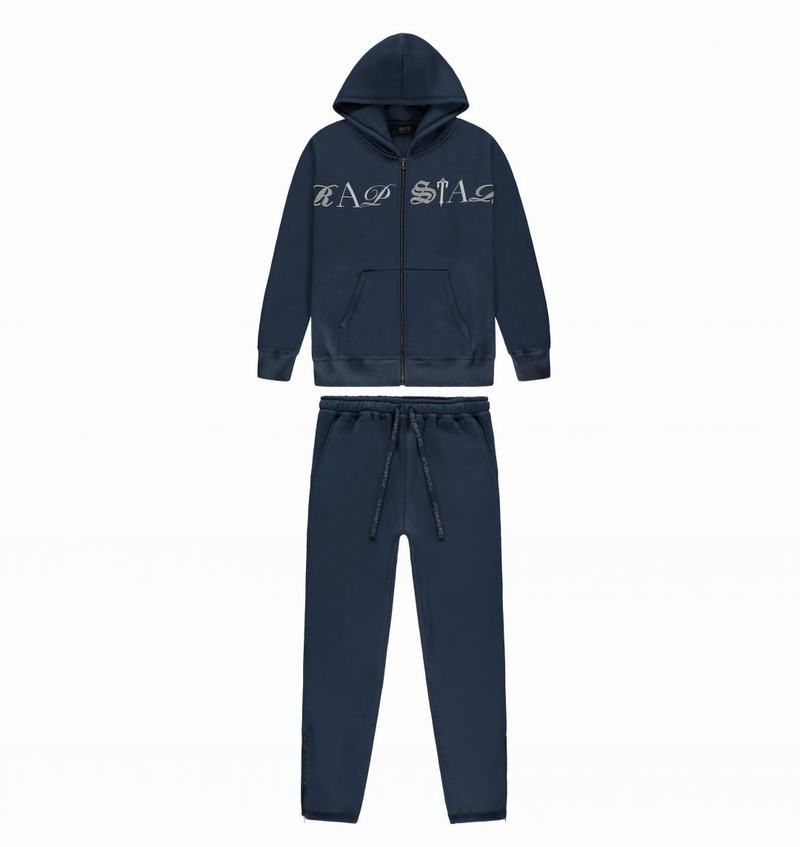 Navy Trapstar Script Zip Hoodie Men\'s Tracksuits | ZIKTDY-461