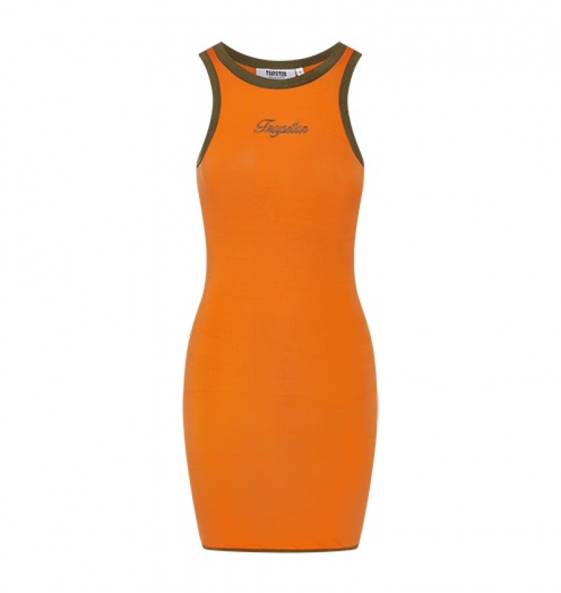 Orange / Khaki Trapstar Contrast Racer Women\'s Dress | PHDFGT-602