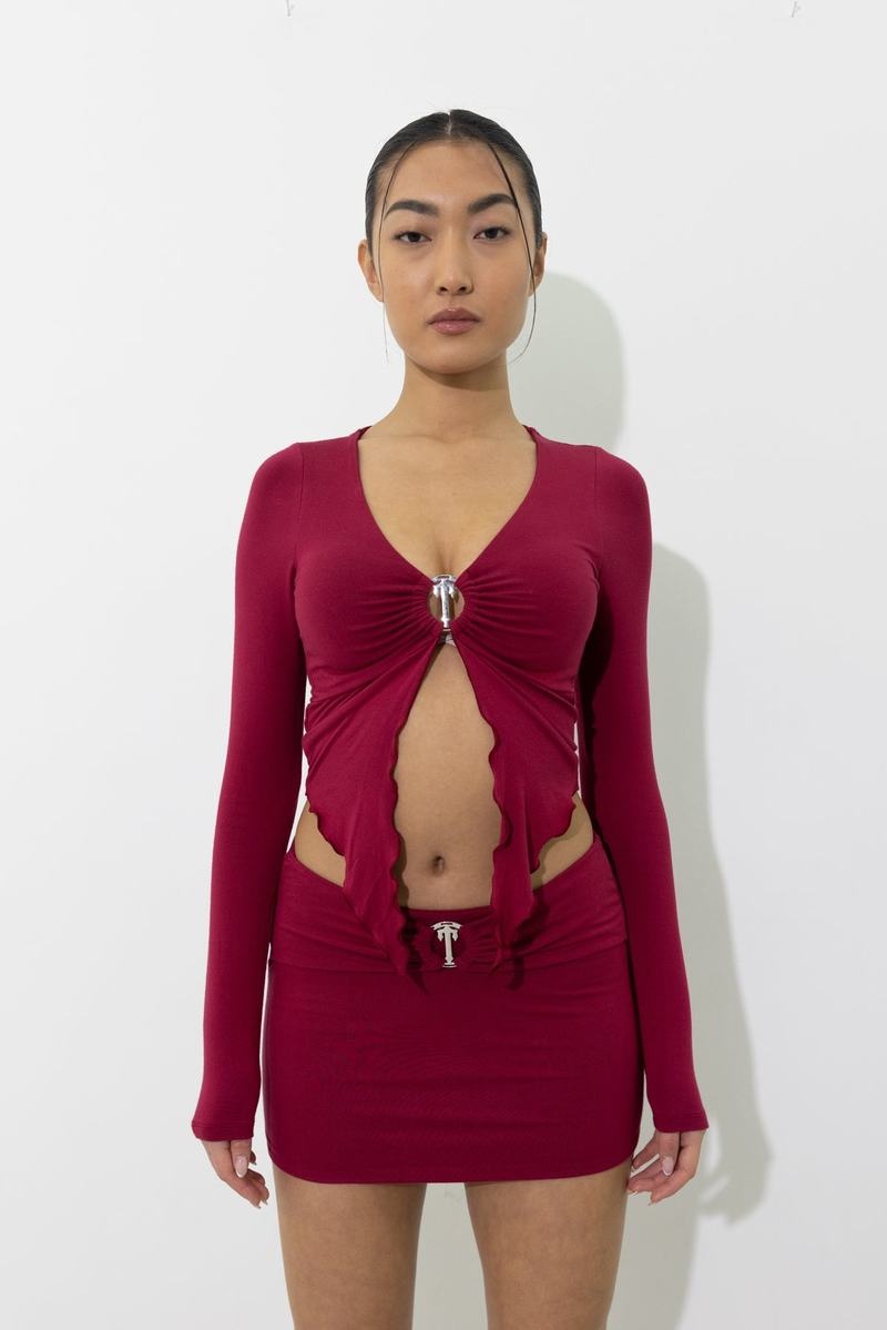 Red Trapstar Long Sleeve Wing Hem Bralette Women's Tops | VHSIQO-618