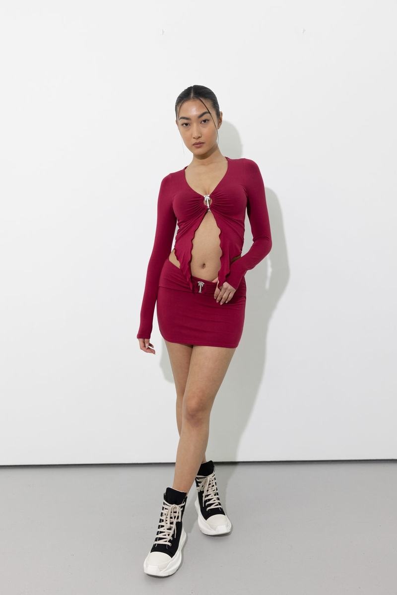 Red Trapstar Long Sleeve Wing Hem Bralette Women's Tops | VHSIQO-618