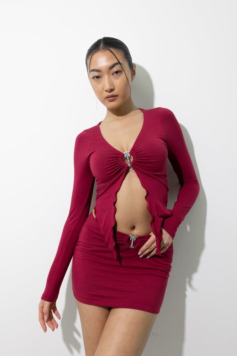 Red Trapstar Long Sleeve Wing Hem Bralette Women's Tops | VHSIQO-618