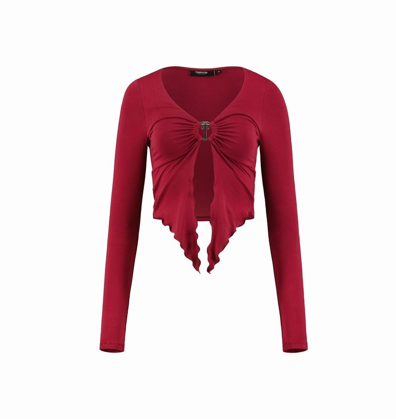 Red Trapstar Long Sleeve Wing Hem Bralette Women\'s Tops | VHSIQO-618