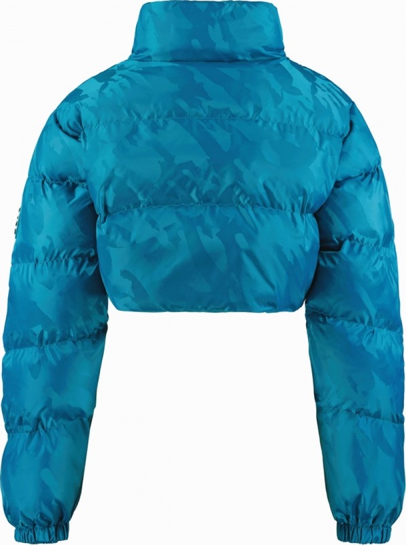 Turquoise Trapstar Cropped T Jacquard Puffer Women's Jackets | YVNXJS-421