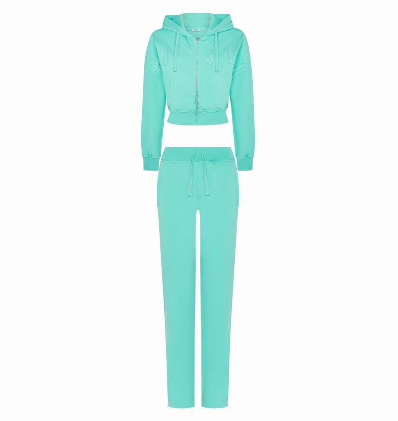 Turquoise Trapstar Irongate Cropped Batwing Zip Hoodie Women's Tracksuits | VNZEAQ-751