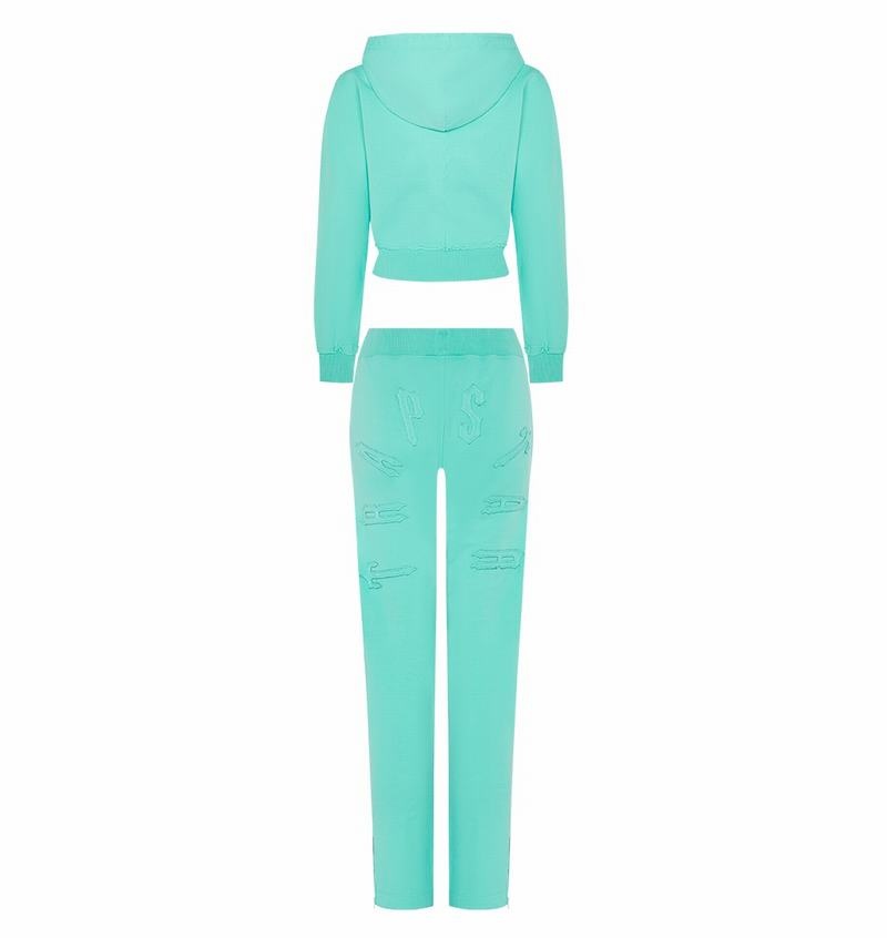 Turquoise Trapstar Irongate Cropped Batwing Zip Hoodie Women's Tracksuits | VNZEAQ-751