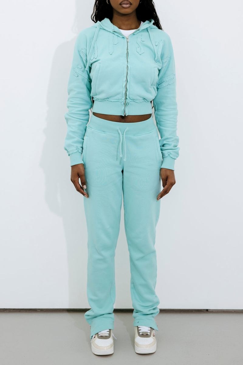 Turquoise Trapstar Irongate Cropped Batwing Zip Hoodie Women's Tracksuits | VNZEAQ-751