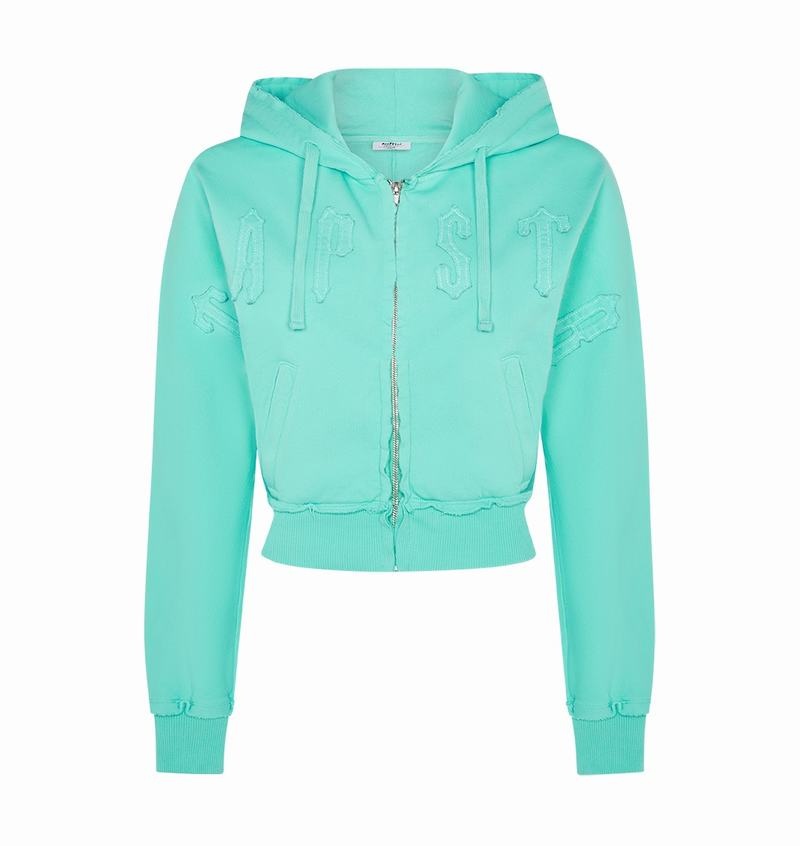 Turquoise Trapstar Irongate Cropped Batwing Zip Hoodie Women\'s Tracksuits | VNZEAQ-751