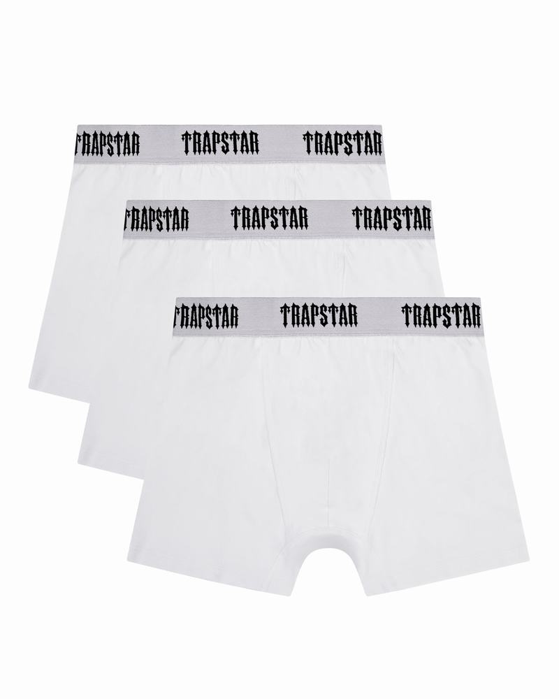 White Trapstar 3 Pack Boxer Short Men\'s Underwear | HZTIAE-692