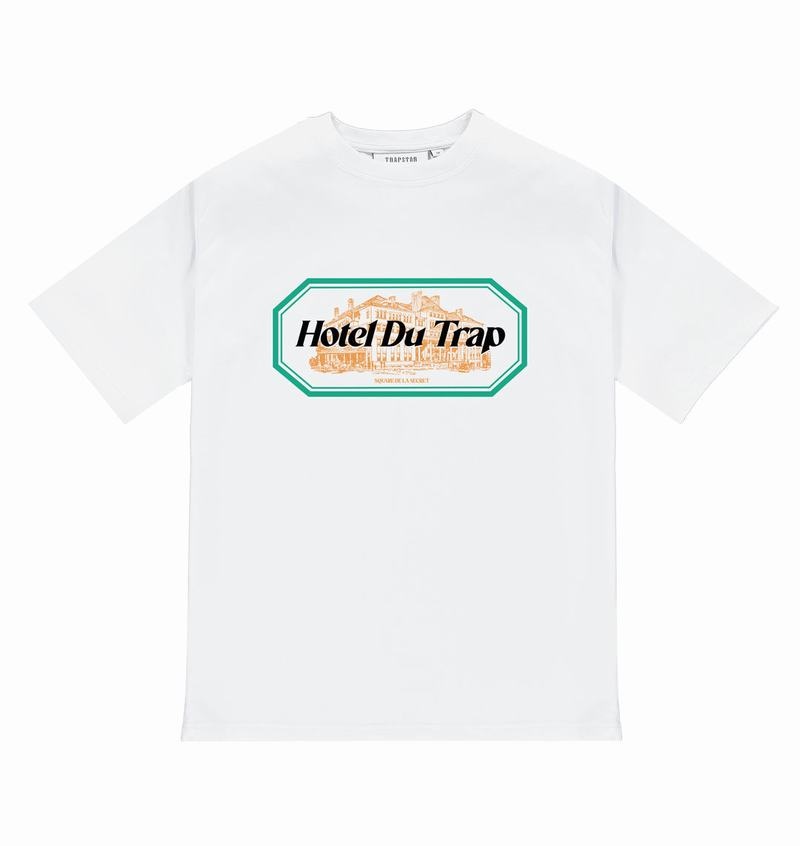 White Trapstar Hotel Du Trap Tee Men\'s T Shirts | IZKQGF-087