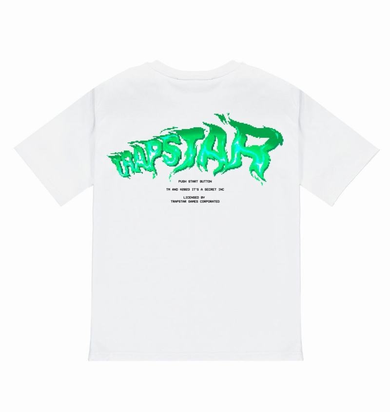 White Trapstar Press Start Tee Men's T Shirts | KWYEUG-206