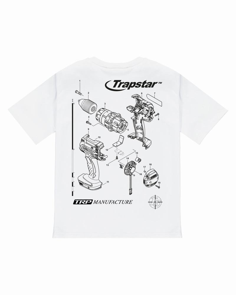 White Trapstar TRP Manufacture Tee Men\'s T Shirts | DVPOMG-018