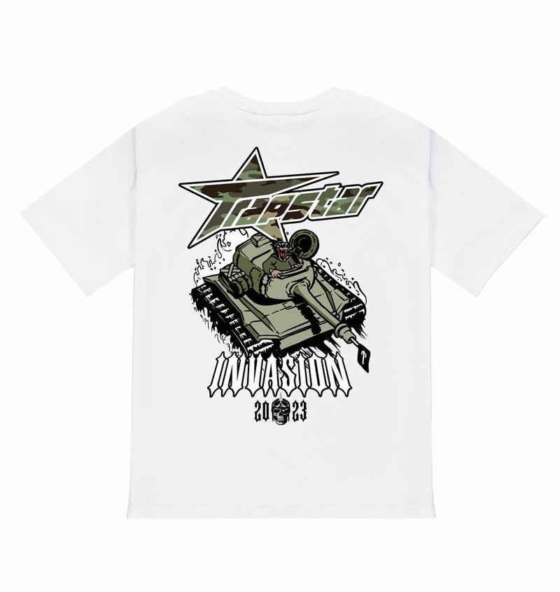 White Trapstar Trap Invasion Tee Men\'s T Shirts | OHBTAQ-759