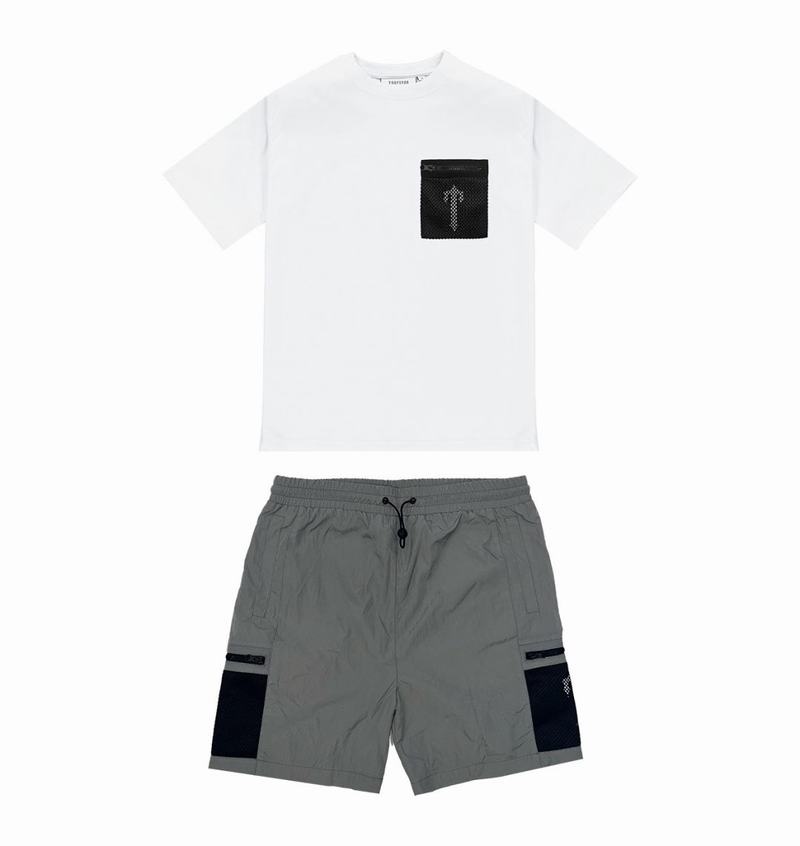 White / Black Trapstar Irongate Mesh Pocket Short Men\'s Sets | HBQGFY-367