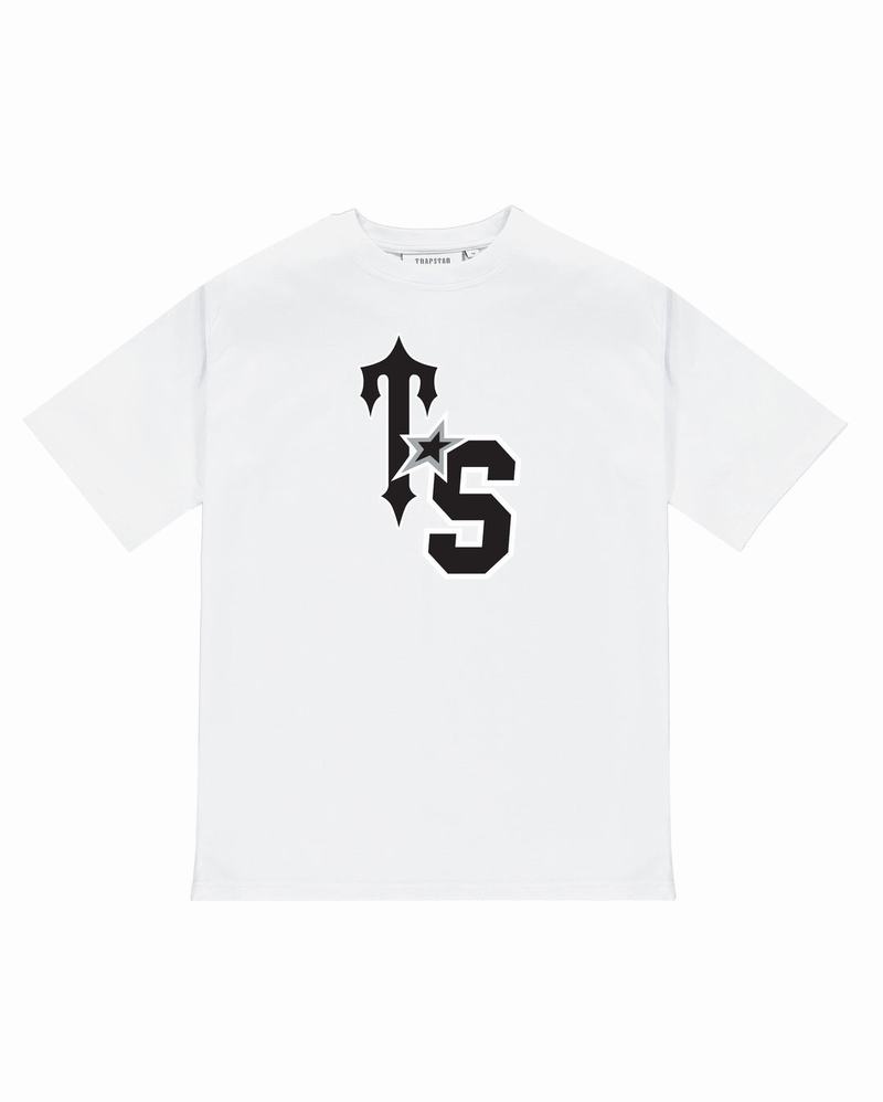 White / Black Trapstar TS-Star Tee Men\'s T Shirts | ZLSRMB-236