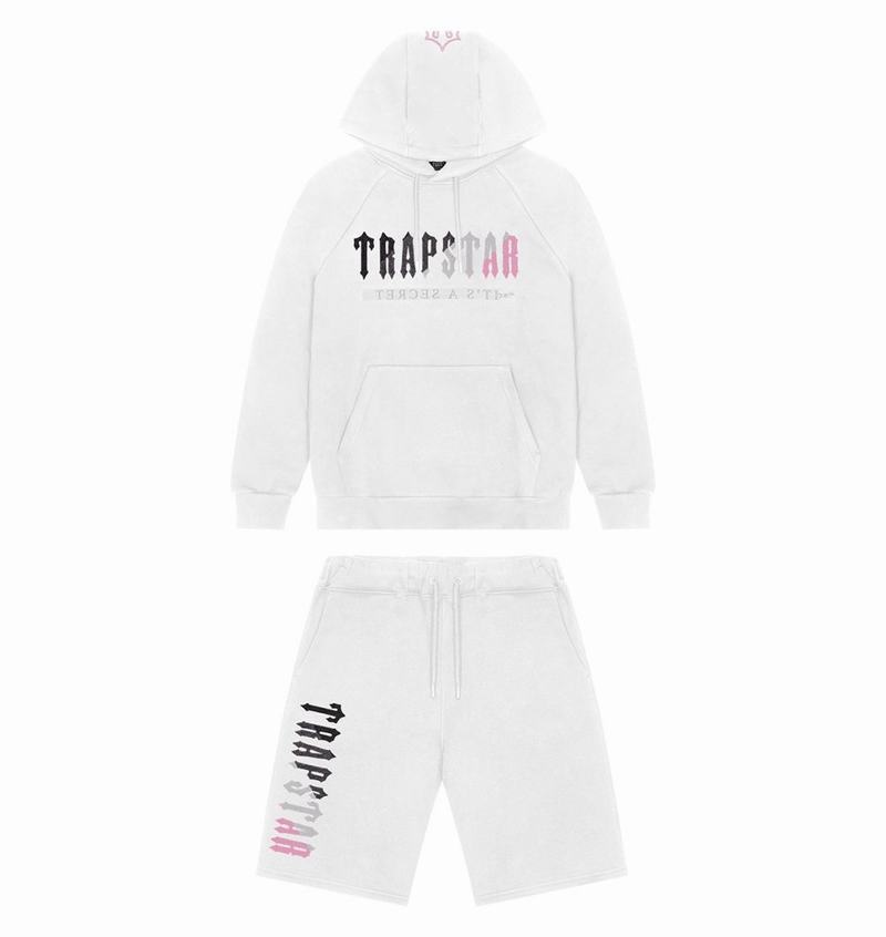 White / Pink Trapstar Decoded Hooded Short Men\'s Sets | OJFXSC-053