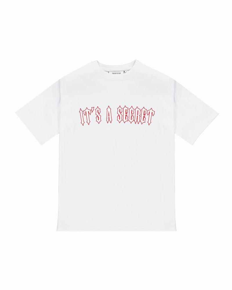 White / Red Trapstar It\'s a Secret Tee 2.0 Men\'s T Shirts | CBDJKX-374